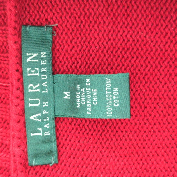 LAUREN RALPH LAUREN | 100% Cotton Sweater V-Neck Long Sleeves, Red, Womens M - Picture 7 of 11